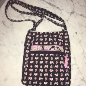 VERA BRADLEY PINK & BLACK ELEPHANT CROSS-BODY BAG